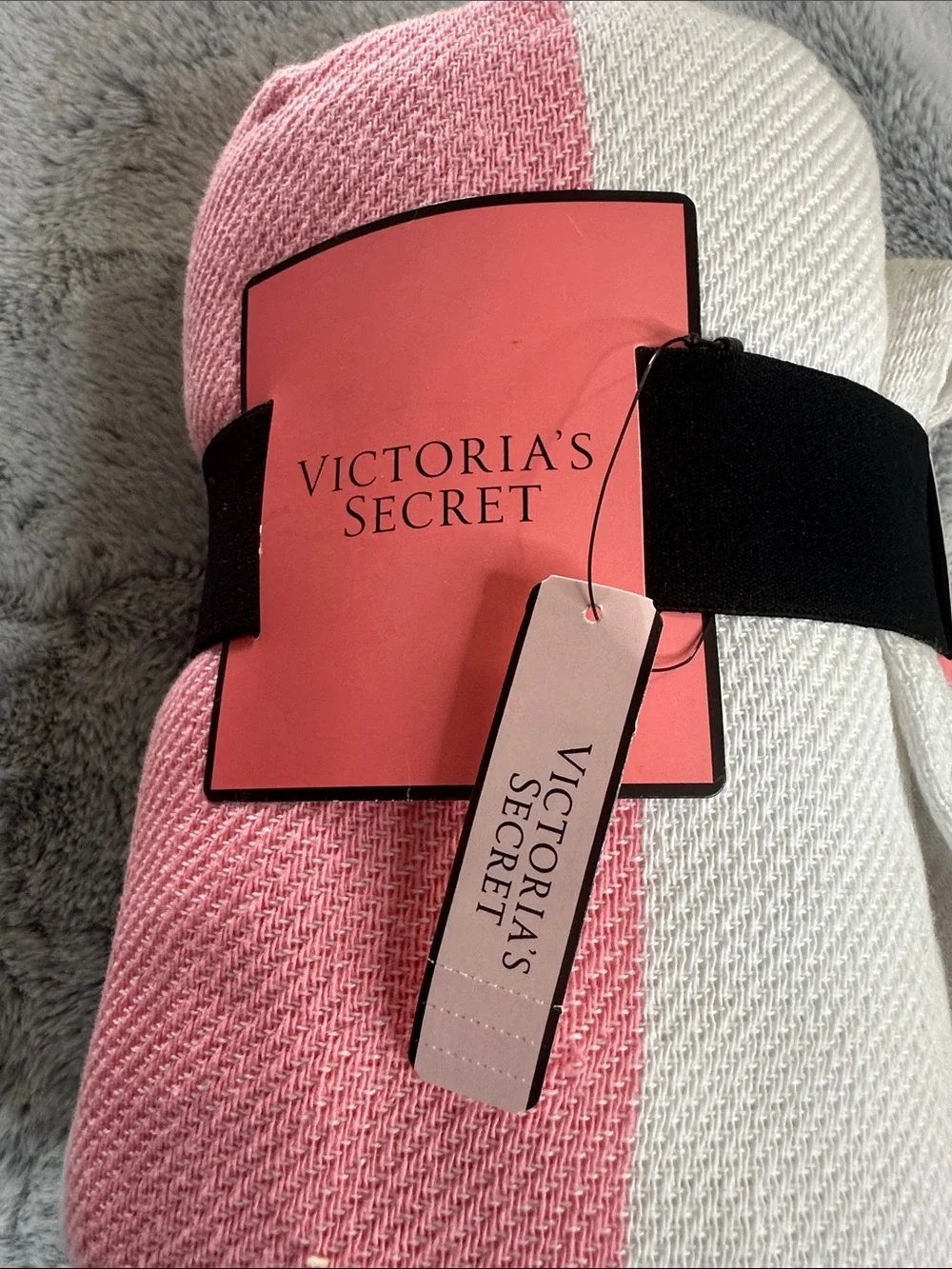 NWT Victoria's Secret Pastel Pink White Striped Woven Cotton Throw Beach Blanket